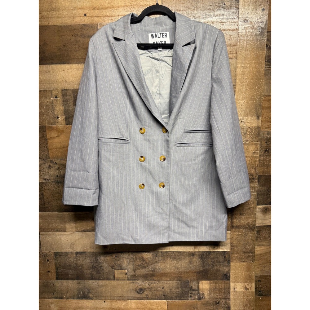 Walter Baker Kamari Grey Pinstripe Double Breasted‎ Blazer Jacket Grey Longline